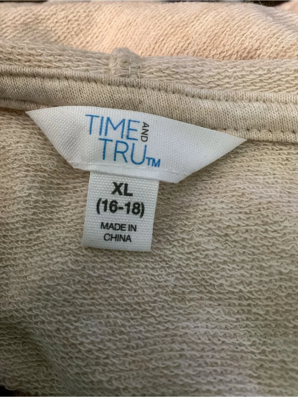 Time and Tru Oatmeal Cowl Neck Hoodie Waffle Knit Pullover XL 16/18 Preloved A19 - Picture 4 of 5